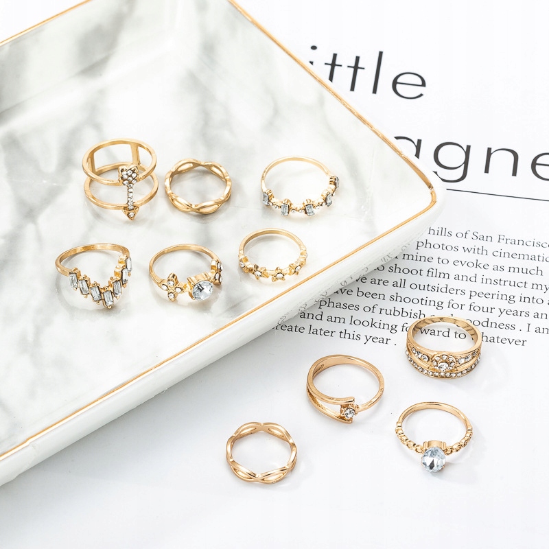 Złoty zestaw pierścionków retro punk boho 77 - obrazek 2