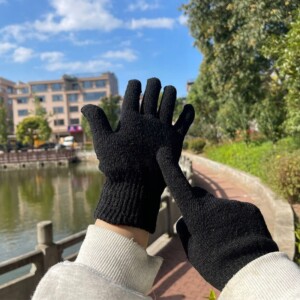 Rękawiczki akrylowe ciepłe dotyk 20cm brązowe r01 - miniatura 4