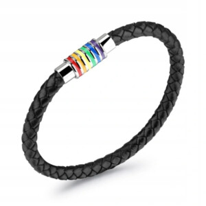 Bransoletka opaska tęczowa tęcza lgbt skórzana czarna unisex