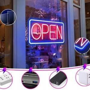 Szyld neon led napis open do sklepu kawiarni lokalu baru usb zawieszki - miniatura 7