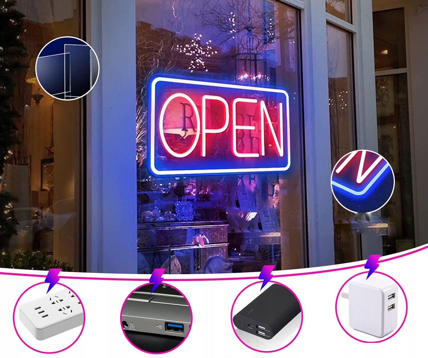 Szyld neon led napis open do sklepu kawiarni lokalu baru usb zawieszki - obrazek 7
