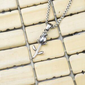 Naszyjnik srebrny stal łańcuszek róża kwiat 322 - miniatura 13