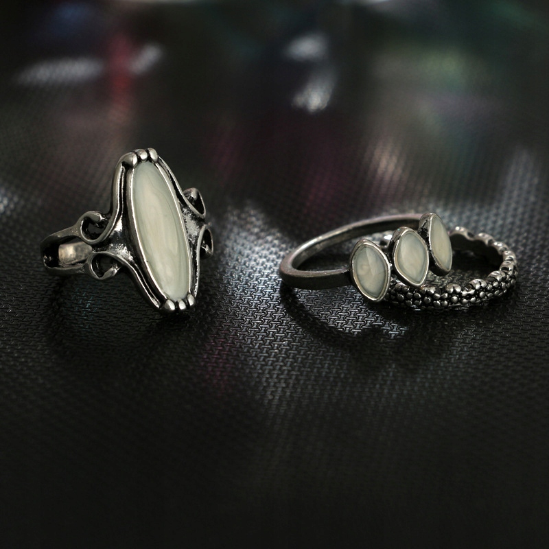 Srebrny zestaw pierścionków retro punk boho 73 - obrazek 5