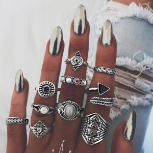 Srebrny zestaw pierścionków retro punk boho 95 - miniatura 2