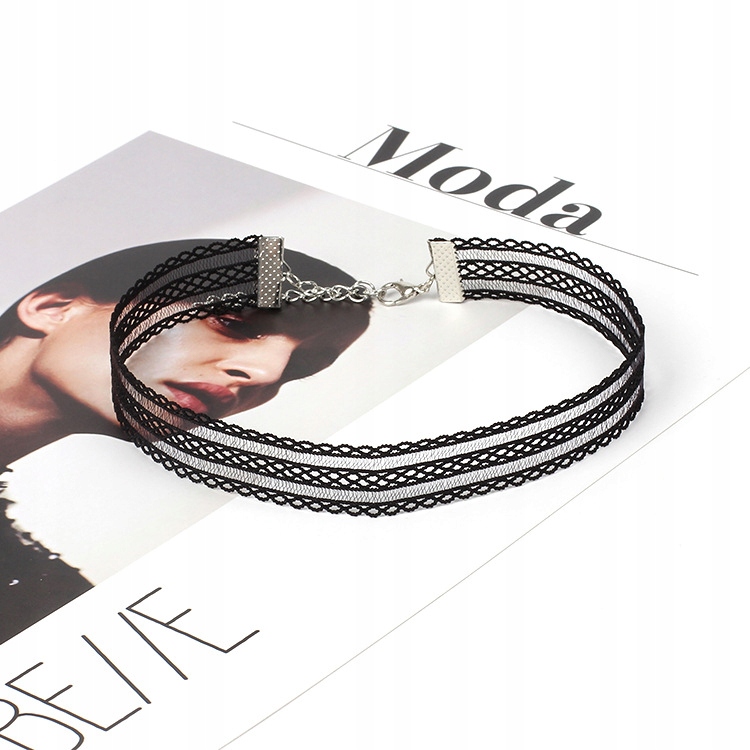 Choker koronkowy haft czarny naszyjnik gothic ch09 - zdjęcie 2