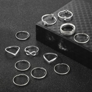 Srebrny zestaw pierścionków retro punk boho 04 - miniatura 9