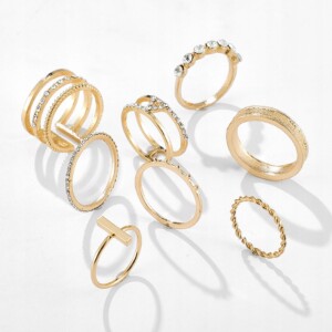 Złoty zestaw pierścionków retro punk boho 07 - miniatura 6