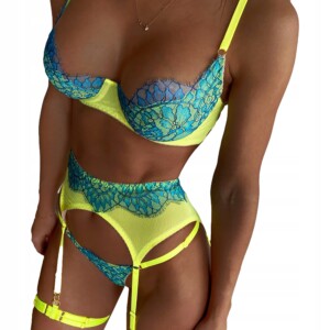 Seksowny komplet bielizny damskiej sexy pasy stringi koronkowy zielony l - miniatura 8