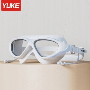 Okulary pływackie gogle do pływania wbudowane zatyczki do uszu białe uv - miniatura 6