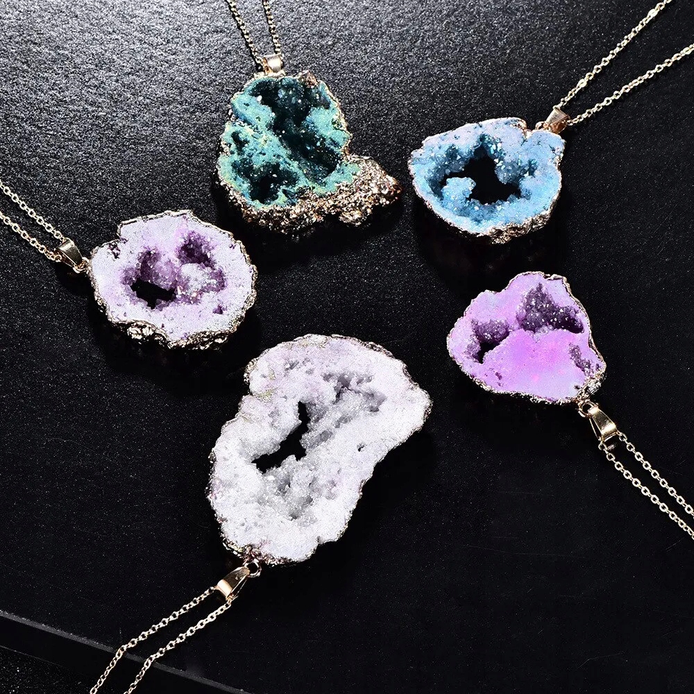 Naszyjnik naturalny geoda kryształ minerały amulet 2.5-3.5 cm fioletowy - zdjęcie 5