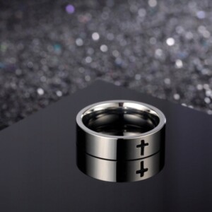 Obrączka pierścień sygnet srebrny stal krzyżyk 242 - miniatura 3