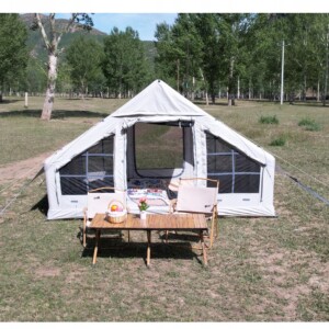 Duży namiot kempingowy pompowany 4 osobowy dmuchany pompka 6.4m2 320x200cm - miniatura 9