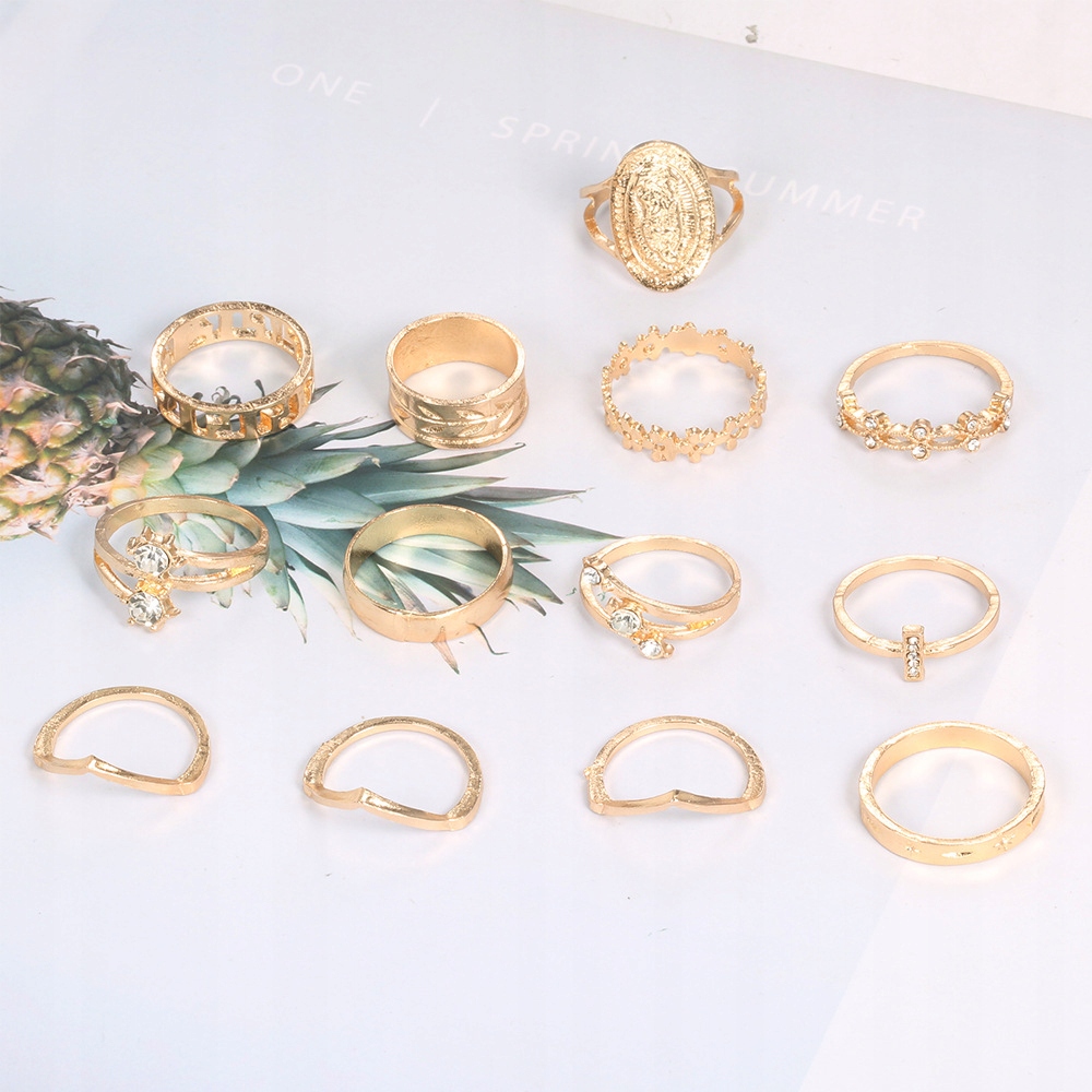 Złoty zestaw pierścionków retro punk boho 80 - obrazek 4