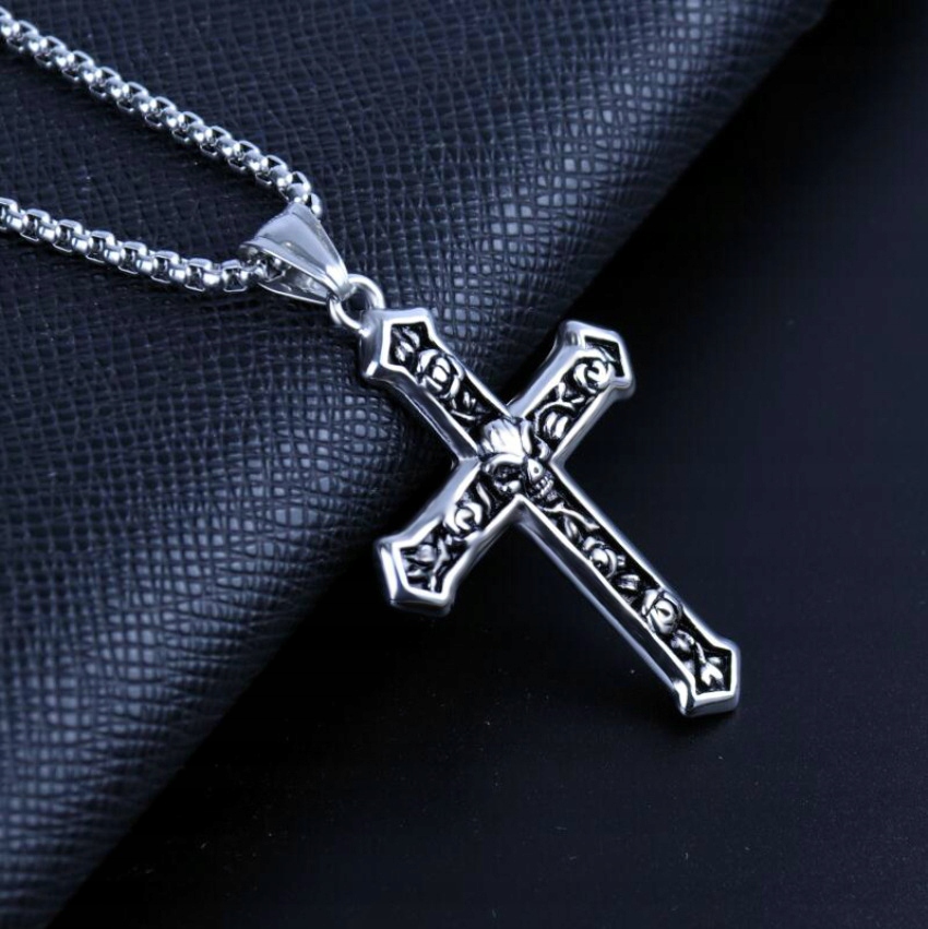 Naszyjnik srebrny łańcuch stal krzyżyk czaszka 363 - obrazek 9