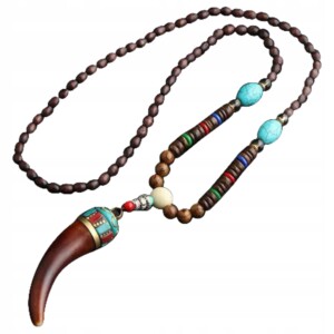 Naszyjnik drewniany nepal buddyjski mala amulet koraliki handmade tybet