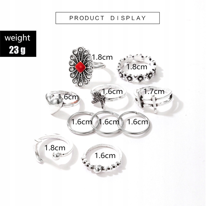 Srebrny zestaw pierścionków retro punk boho 13 - obrazek 8