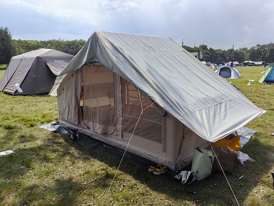 Duży namiot kempingowy pompowany 4 osobowy dmuchany pompka 6.4m2 320x200cm - zdjęcie 8