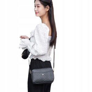 Torebka damska listonoszka czarna eko skóra zestaw 2szt chevron - miniatura 7