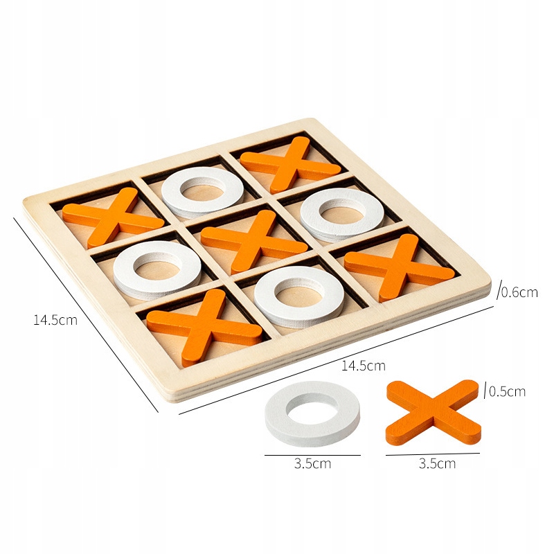 Gra kółko i krzyżyk dla dzieci drewniana kolorowa 14x14cm pomarańczowa - obrazek 3