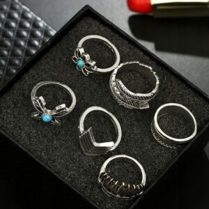 Srebrny zestaw pierścionków retro punk boho 08 - miniatura 9