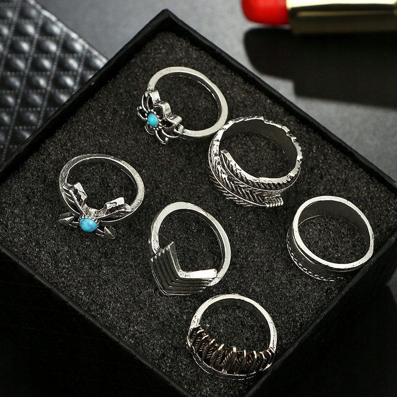 Srebrny zestaw pierścionków retro punk boho 08 - zdjęcie 9