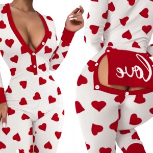 Piżama damska prezent na walentynki dla dziewczyny z klapką serduszka m - miniatura 1