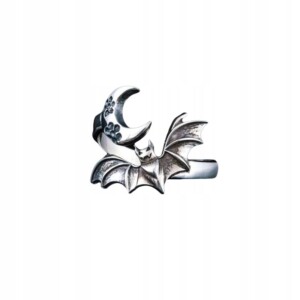 Srebrny damski pierścionek regulowany uniwersalny nietoperz i księżyc - miniatura 3