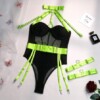 Seksowny komplet bielizny damskiej pasy choker stanik figi fluo zielony m - miniatura 8
