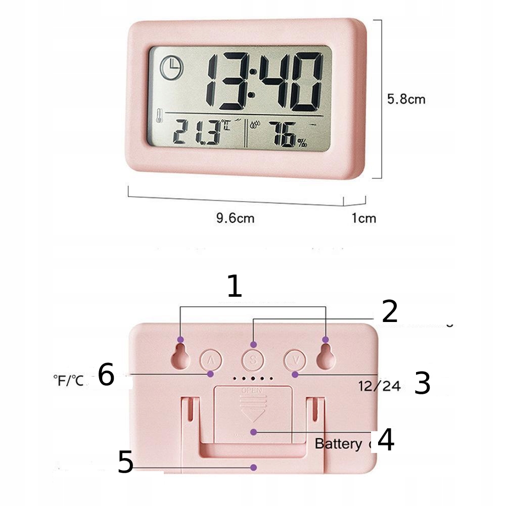 Stacja pogody zegar wilgotność temperatura biały - obrazek 4