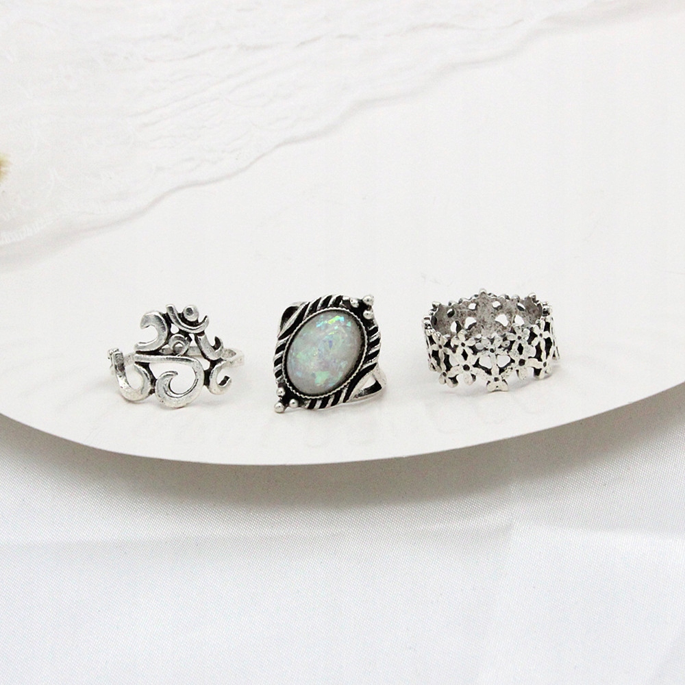 Srebrny zestaw pierścionków retro punk boho 15 - obrazek 6