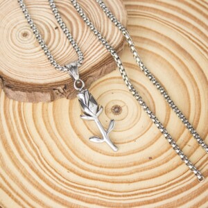 Naszyjnik srebrny stal łańcuszek róża kwiat 322 - miniatura 11