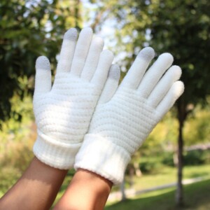 Rękawiczki akrylowe ciepłe dotykowe beżowe r02 - miniatura 7