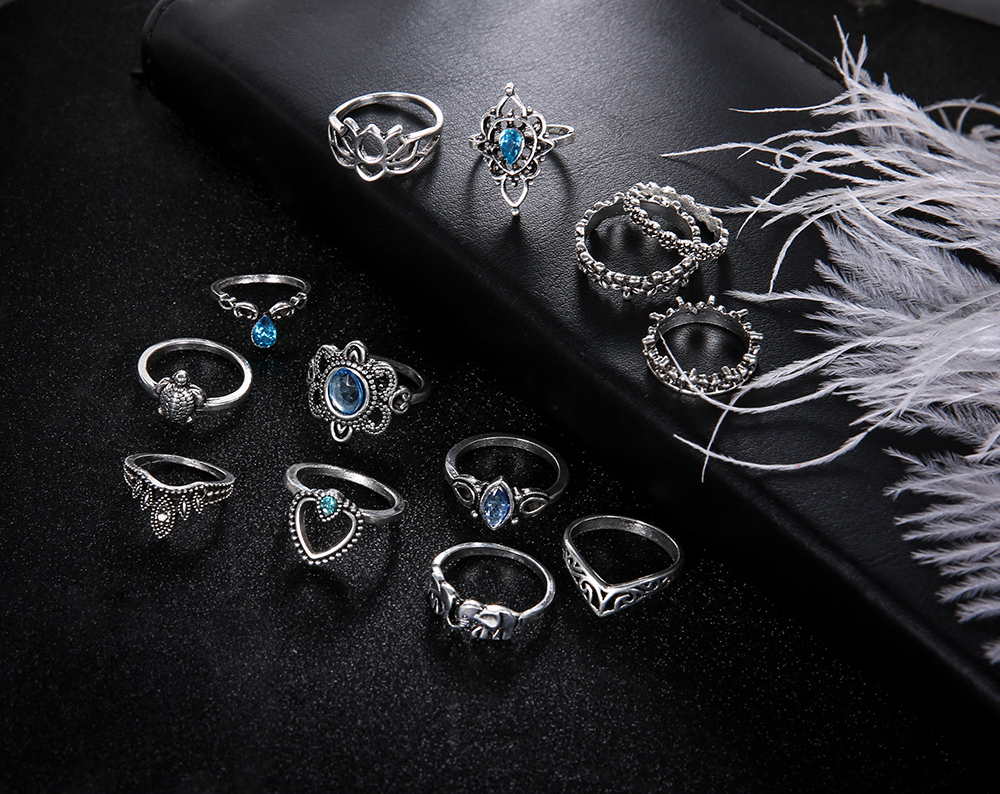 Srebrny zestaw pierścionków retro punk boho 76 - obrazek 4
