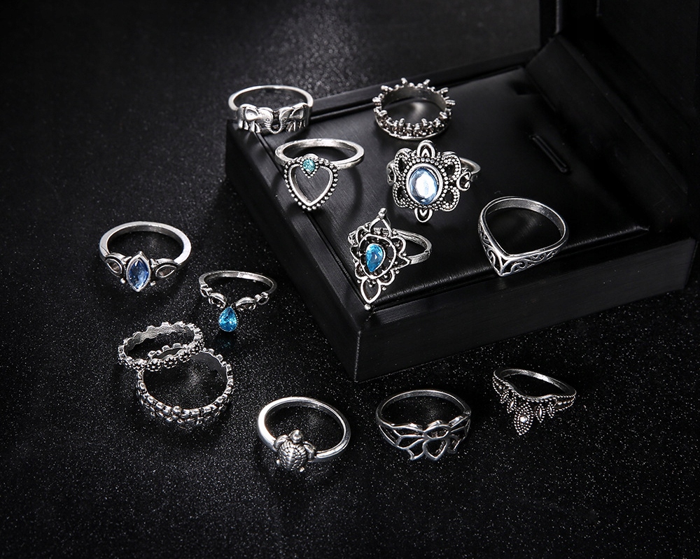 Srebrny zestaw pierścionków retro punk boho 76 - obrazek 3