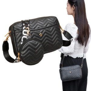 Torebka damska listonoszka czarna eko skóra zestaw 2szt chevron - miniatura 1