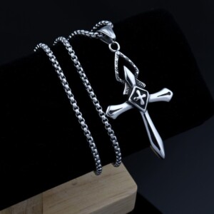 Naszyjnik srebrny stal krzyżyk krzyż modlitwa 368 - miniatura 7