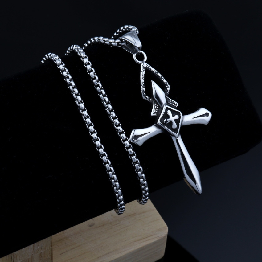 Naszyjnik srebrny stal krzyżyk krzyż modlitwa 368 - obrazek 7