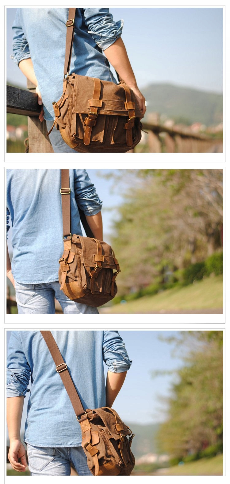 Duża torba męska listonoszka vintage retro miejska ekoskóra czarno brązowa - zdjęcie 11