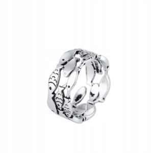 Srebrny damski pierścionek regulowany uniwersalny modny sygnet ryby