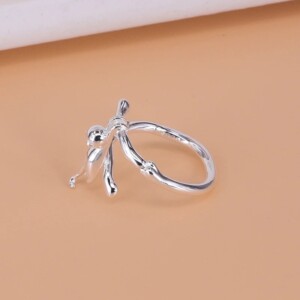 Srebrny damski pierścionek regulowany uniwersalny prezent spadający kot - miniatura 7