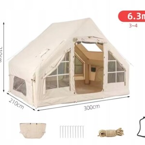 Duży namiot kempingowy pompowany 4 osobowy dmuchany pompka 6.3m2 300x210cm - miniatura 2