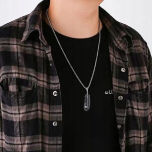 Naszyjnik srebrny łańcuszek stal pióro piórko 343 - miniatura 5