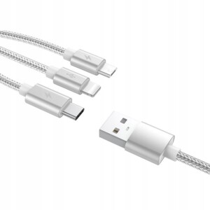 Kabel ładowarka 3w1 1.2m typ-c lightning usb-c 5a - miniatura 2