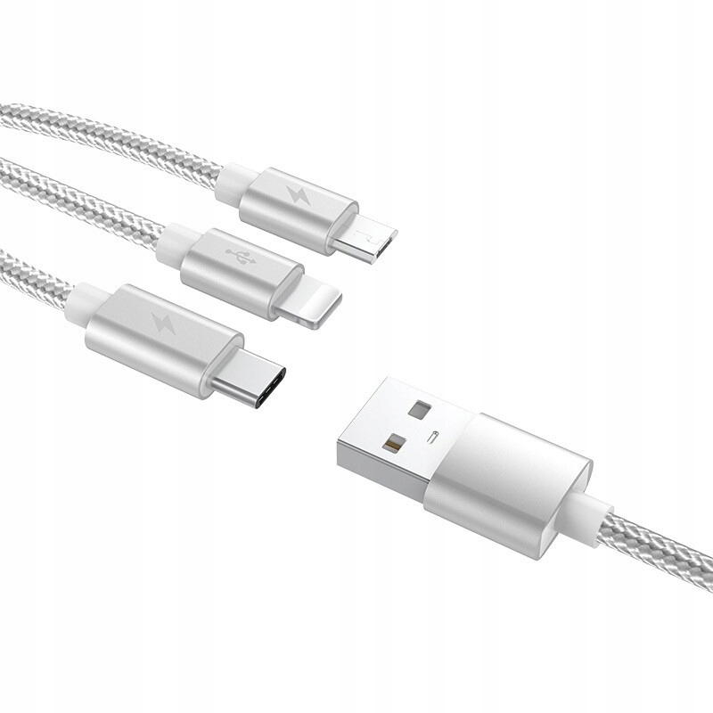 Kabel ładowarka 3w1 1.2m typ-c lightning usb-c 5a - obrazek 2