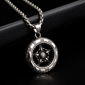 Naszyjnik srebrny stal gwiazda kwiat runa 370 - miniatura 5