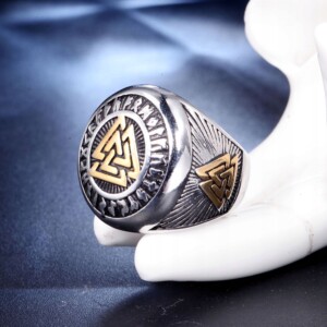 Pierścień sygnet valknut wiking nordycki runy 502 - miniatura 8