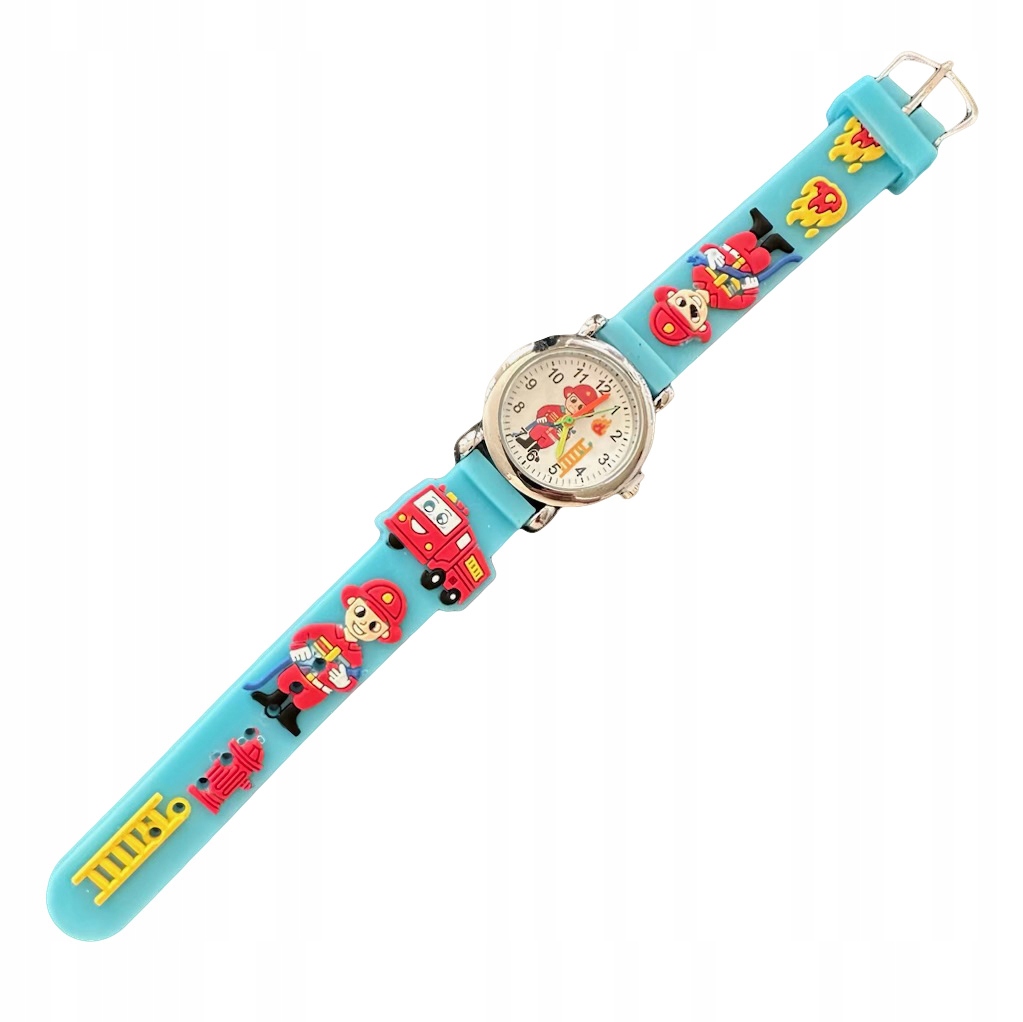 Zegarek dla dzieci na gumce wygodny od3lat do nauki niebieski straż pożarna