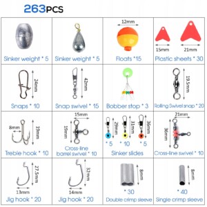Zestaw akcesoriów wędkarskich grunt spinning 265 elementów pudełko obcęgi - miniatura 10