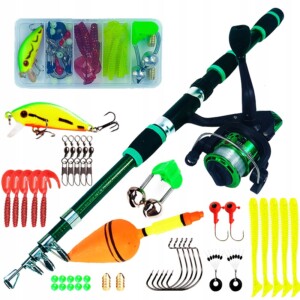 Wędka 1.8m zestaw kołowrotek przynęty dla dzieci