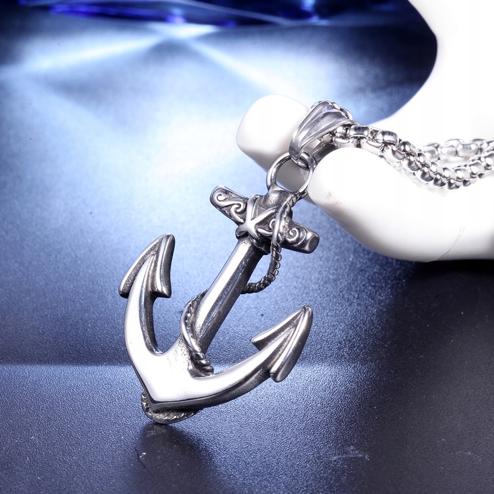 Naszyjnik srebrny stal kotwica marynaż rybak 367 - obrazek 7